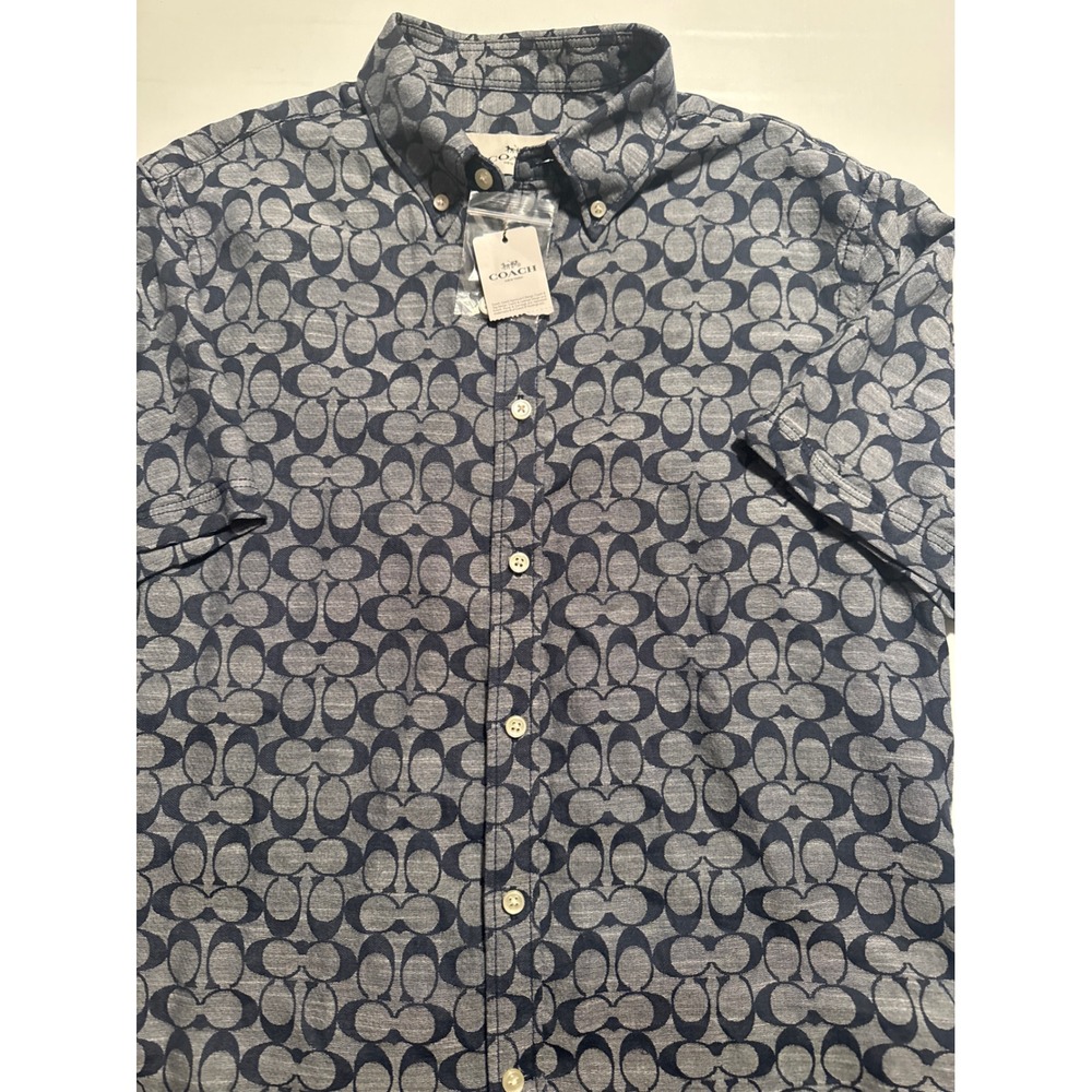 Coach Men's Blue Logo-Print Button-Down Shirt